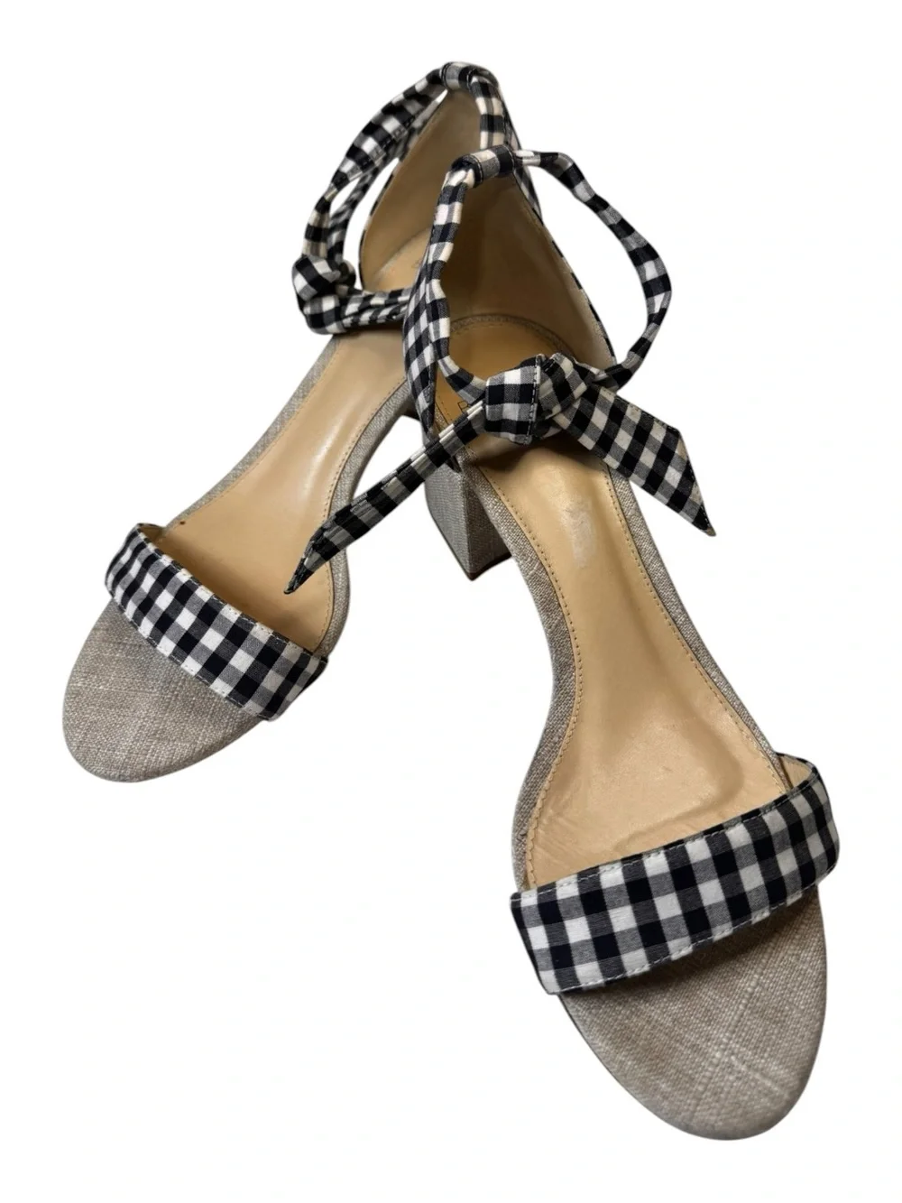 Alexandre Birman Gingham Ankle Tie Clarita Mid Block Heel Sandals Size 37/US 7